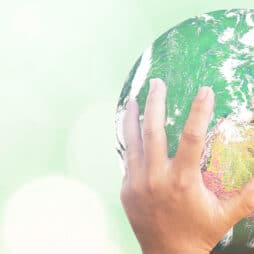 Mains tenant un globe terrestre verdoyant
